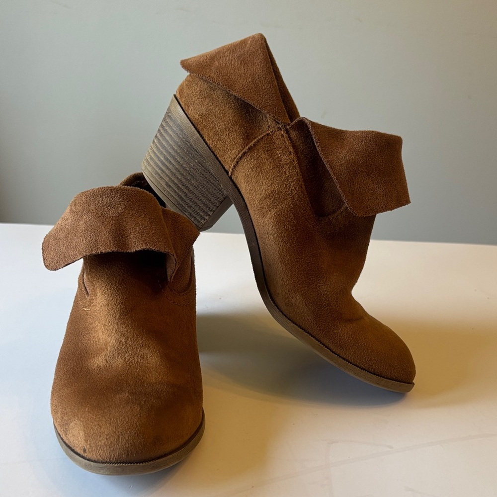 Women's Brown Suede Mule Clogs with Fold-Over Collar